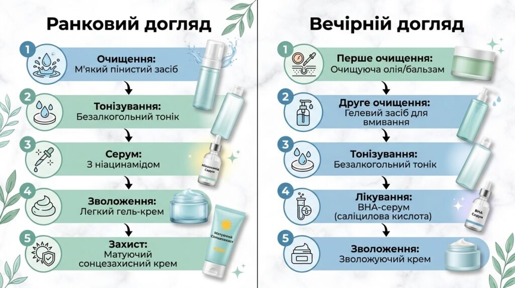 Базова щоденна рутина догляду за жирною шкірою