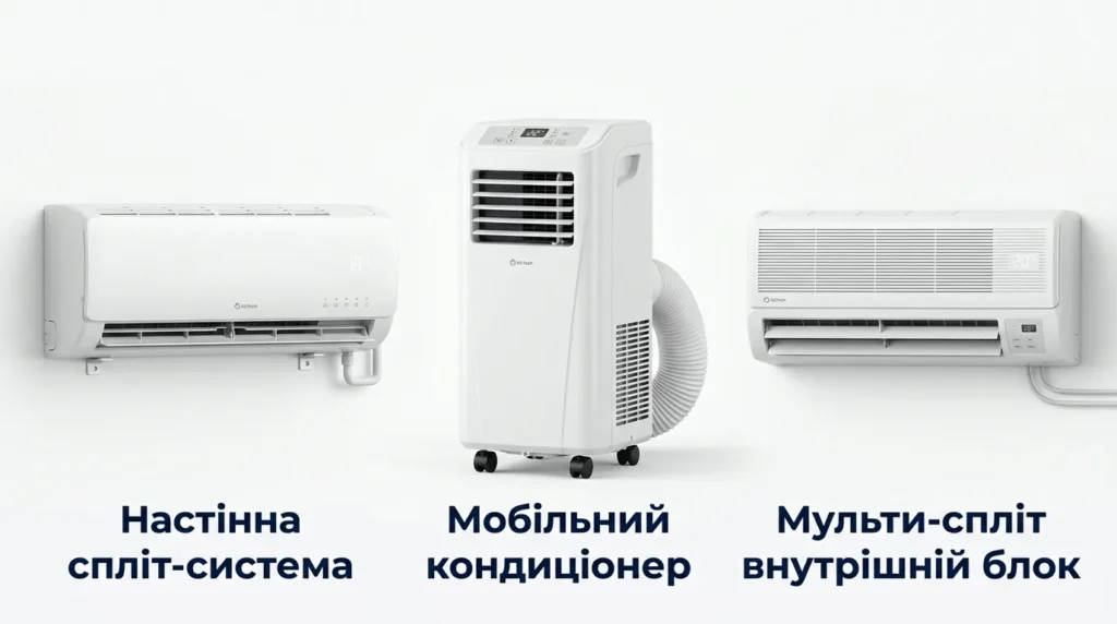 типи кондиціонерів для кімнати — спліт мобільний мультиспліт порівняння