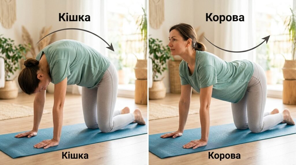 Вправа кішка-корова для болю в попереку