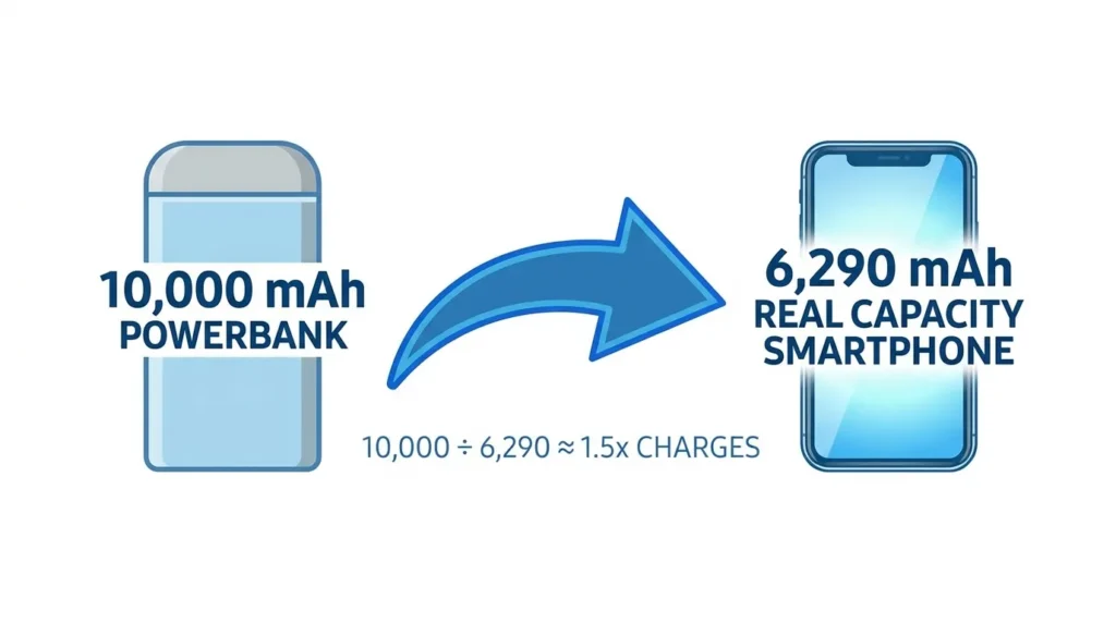схема розрахунку реальної ємності павербанка 10000 mAh