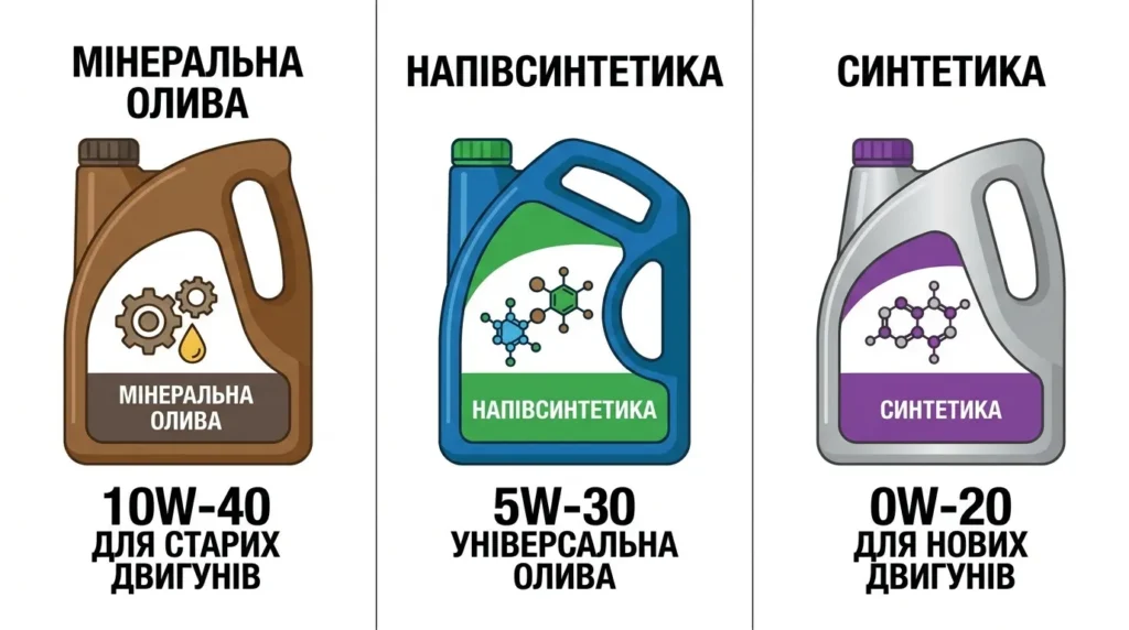 порівняння мінерального напівсинтетичного і синтетичного автомобільного масла