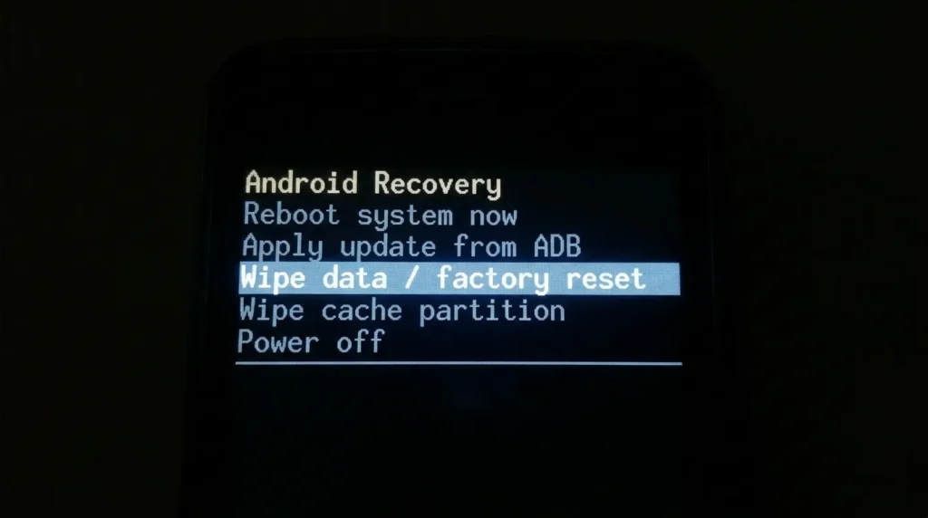 Android Recovery Mode — текстове меню зі скиданням до заводських налаштувань