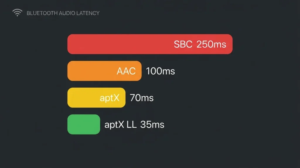порівняння затримки bluetooth кодеків SBC AAC aptX aptX LL для телевізора мілісекунди