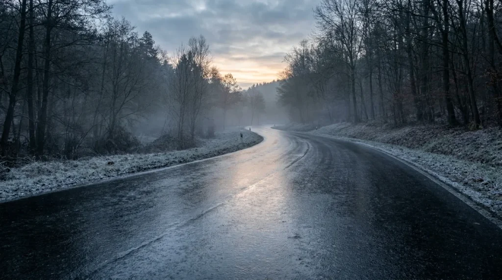Чорна ожеледиця на асфальті — тонкий прозорий шар льоду на дорозі