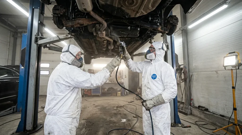 антикорозійна обробка днища автомобіля бітумною мастикою
