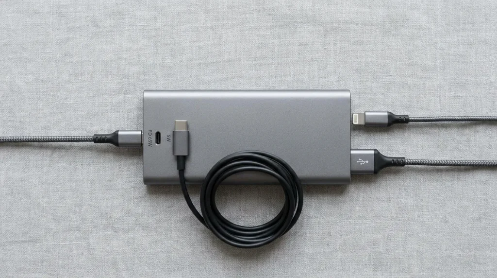 порти павербанка USB-C PD 65W і USB-A для ноутбука та телефону