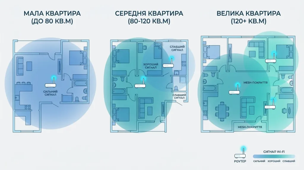 Схема рекомендацій з вибору роутера для квартир різної площі