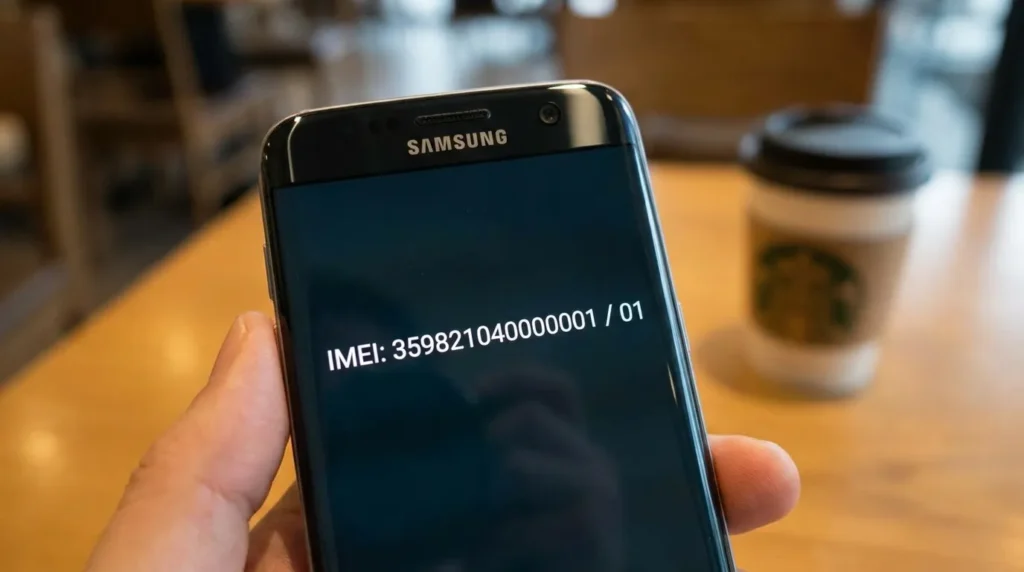 Samsung телефон екран з IMEI номером після набору *#06#