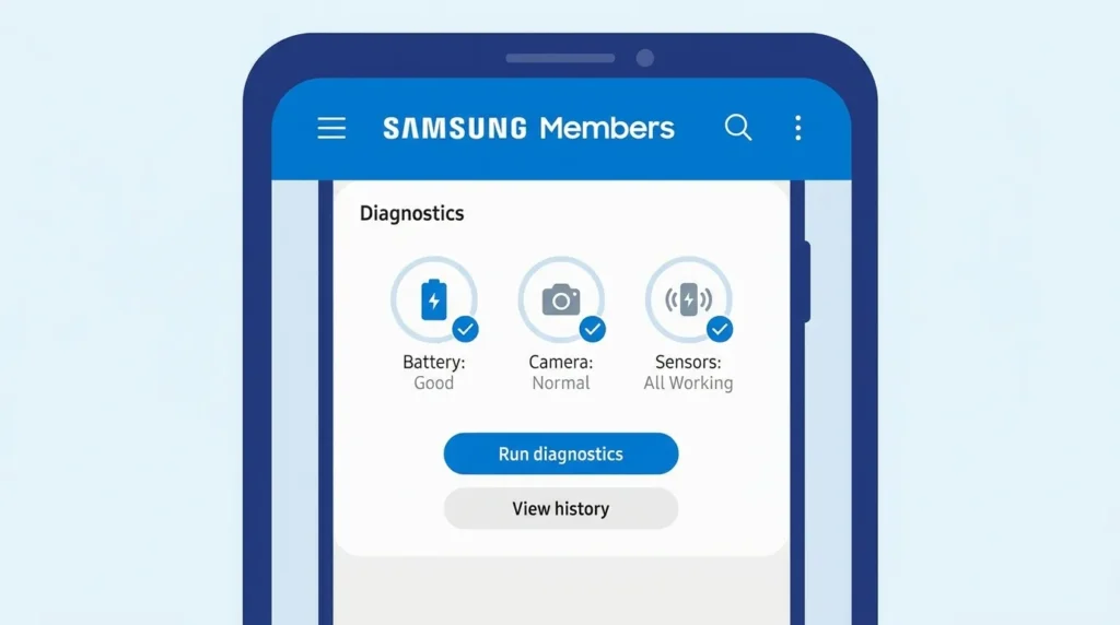 додаток Samsung Members екран діагностики телефону