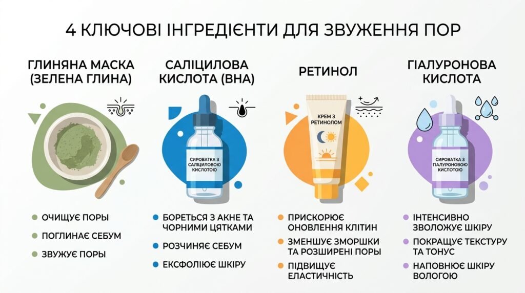 Засоби для звуження пор — глиняна маска, BHA, ретинол, гіалуронова кислота
