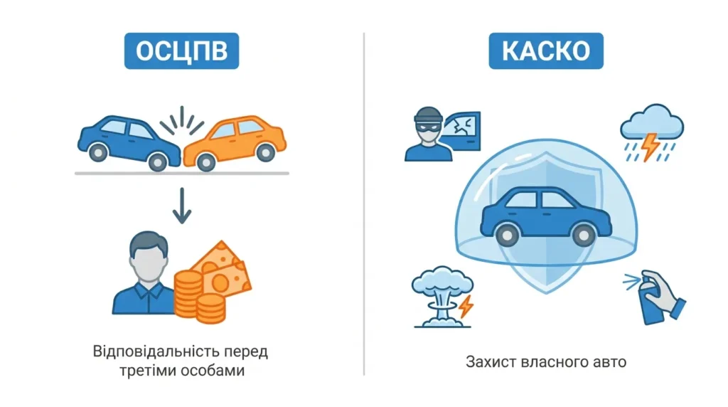 Порівняння КАСКО та ОСЦПВ: що покриває кожен вид автострахування в Україні