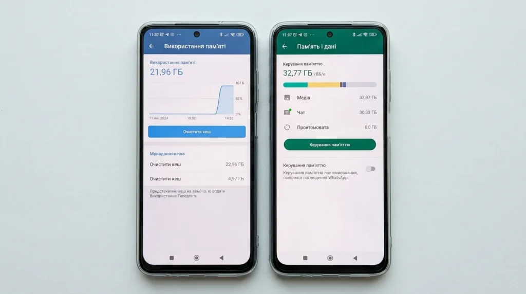 Керування сховищем Telegram і WhatsApp на Android-смартфоні
