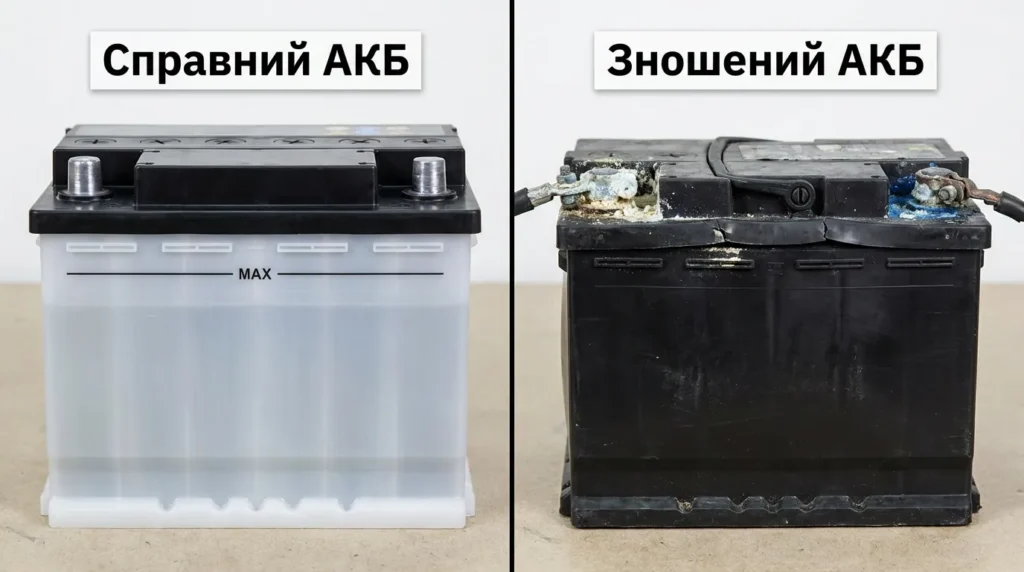 Порівняння справного та зношеного автомобільного акумулятора