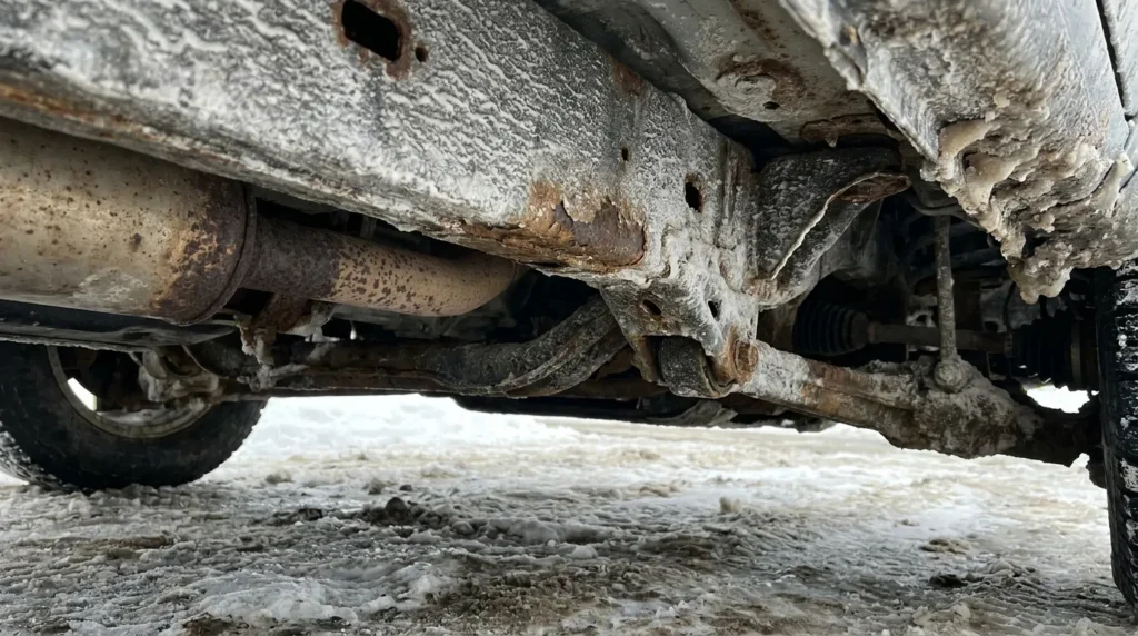 Забруднене днище автомобіля від дорожньої солі взимку