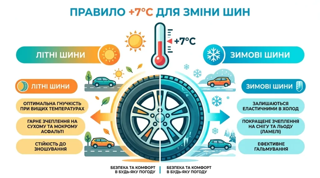 Інфографіка: при якій температурі міняти шини з літніх на зимові