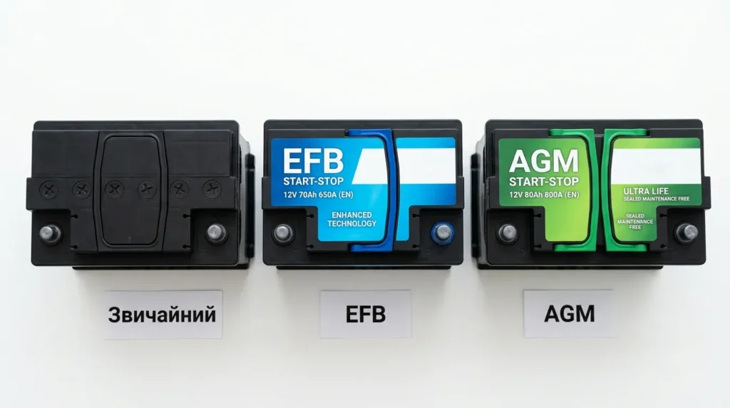 Порівняння трьох типів автомобільних акумуляторів: Flooded, EFB та AGM