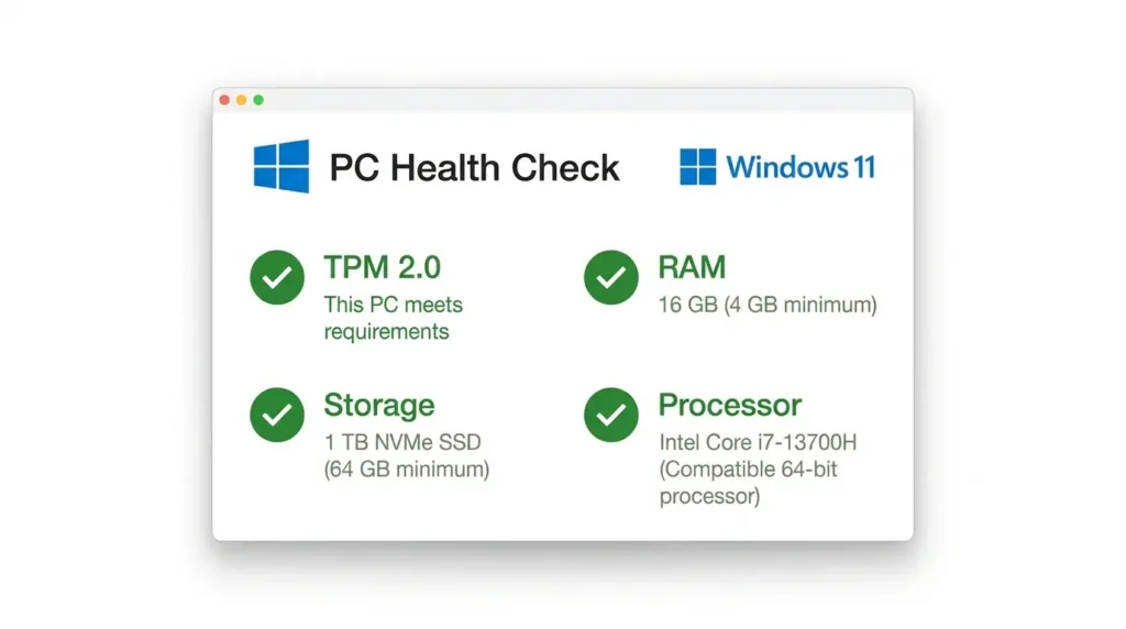 Утиліта PC Health Check з результатами перевірки вимог Windows 11