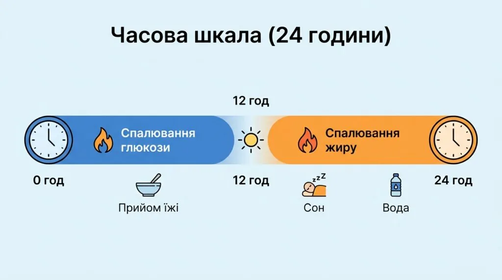 Схема метаболічного перемикання під час інтервального голодування